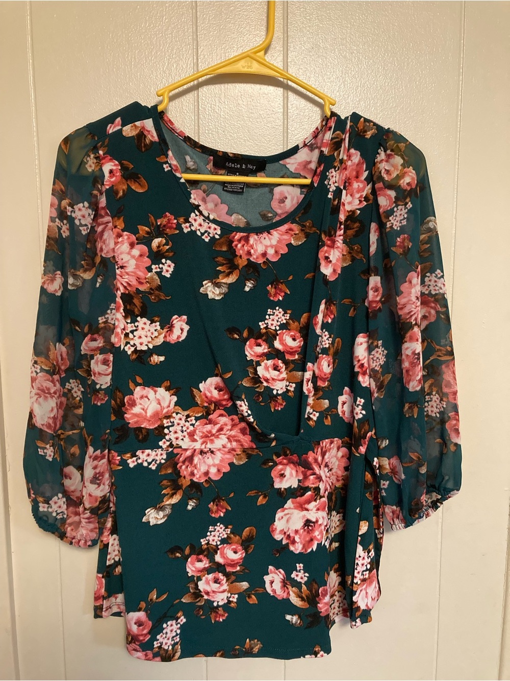 Teal Floral Blouse - Pink Rose Print